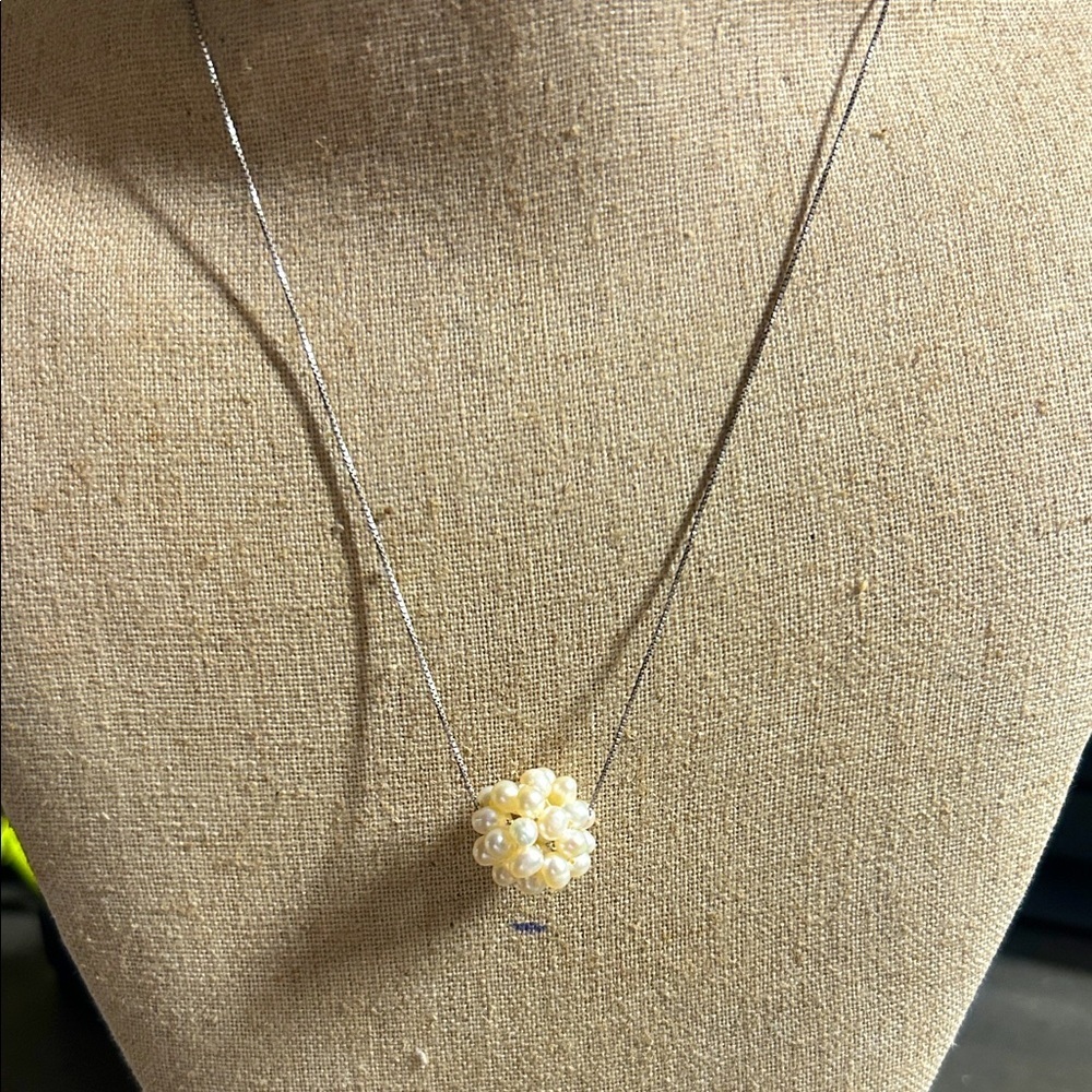 Elegant Pearl Cluster Necklace with Sterling‎ Silver Chain